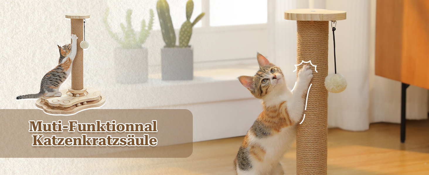 Інтерактивна іграшка для котів PETEPELA з подряпальним стовпчиком у формі ракети, коліщата з кульками, пір'їна, з масиву дерева, багатофункціональна