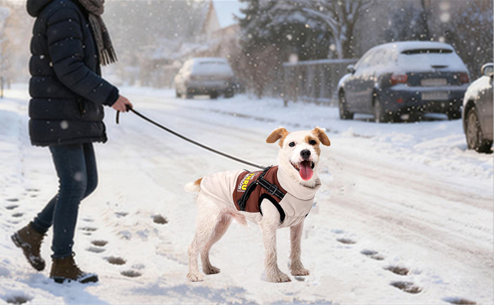 Зимовий одяг для собак, тепла куртка для тварин, водонепроникний та вітронепроникний жилет з бавовни з світловідбиваючими елементами, блискавкою (колір кава, розмір L)