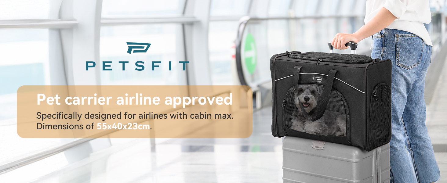 Транспортна сумка для собак та котів Petsfit 55x40x23, авіаперельоти, авто, поїзд | Чорний колір