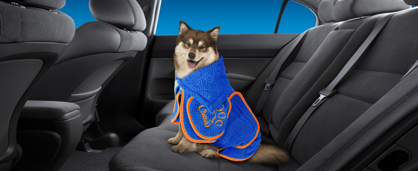 Рушник для собак SlowTon: суперпоглинаючий халат для висушування після купання, плавання, прогулянки. L, блакитний