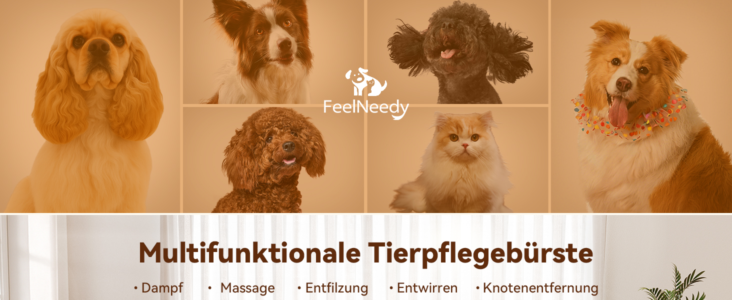 Щітка для вичісування підшерстка собак та котів FEELNEEDY, 4 в 1, для довгошерстих порід, 23+35 зубців, двосторонній спрей, 2 щітки з кожної сторони