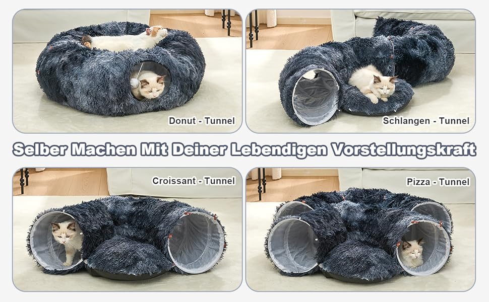 Туннель для котів Jiupety з лежаком, великий, темно-синій. Розкладний тунель-іграшка для котів, кроликів та хоряків. XXL