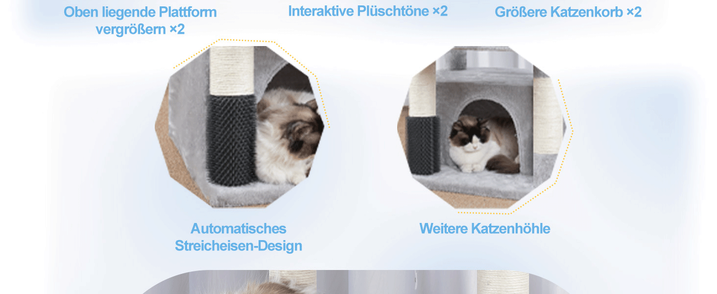 Котячий будиночок Hey-brother Kratzbaum для великих котів та Мейн-кунів, багатоярусний, стабільний, з 2 платформами, 2 будиночками, великою печерею, гребінкою, сірий EMPJ070W