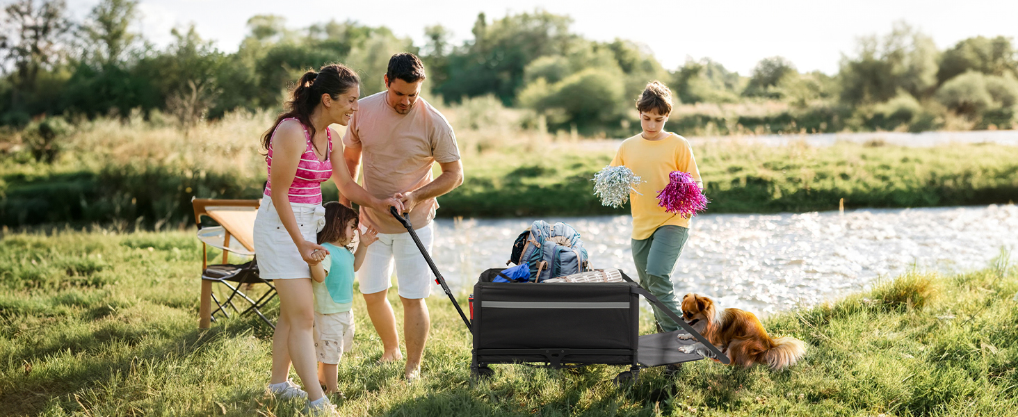 Складаний вагончик Bollerwagen 120L з дашком, 120кг, для пляжу, кемпінгу, собак, покупок та транспортування