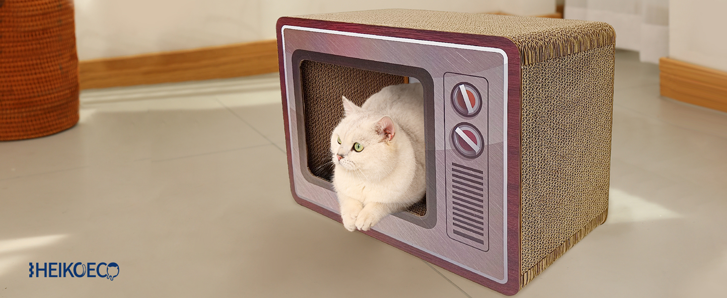 Кігтеточка-будиночок для котів Heikoeco® 2-в-1, форма телевізора, з ігровою поверхнею, з якісного картону, захист від подряпин