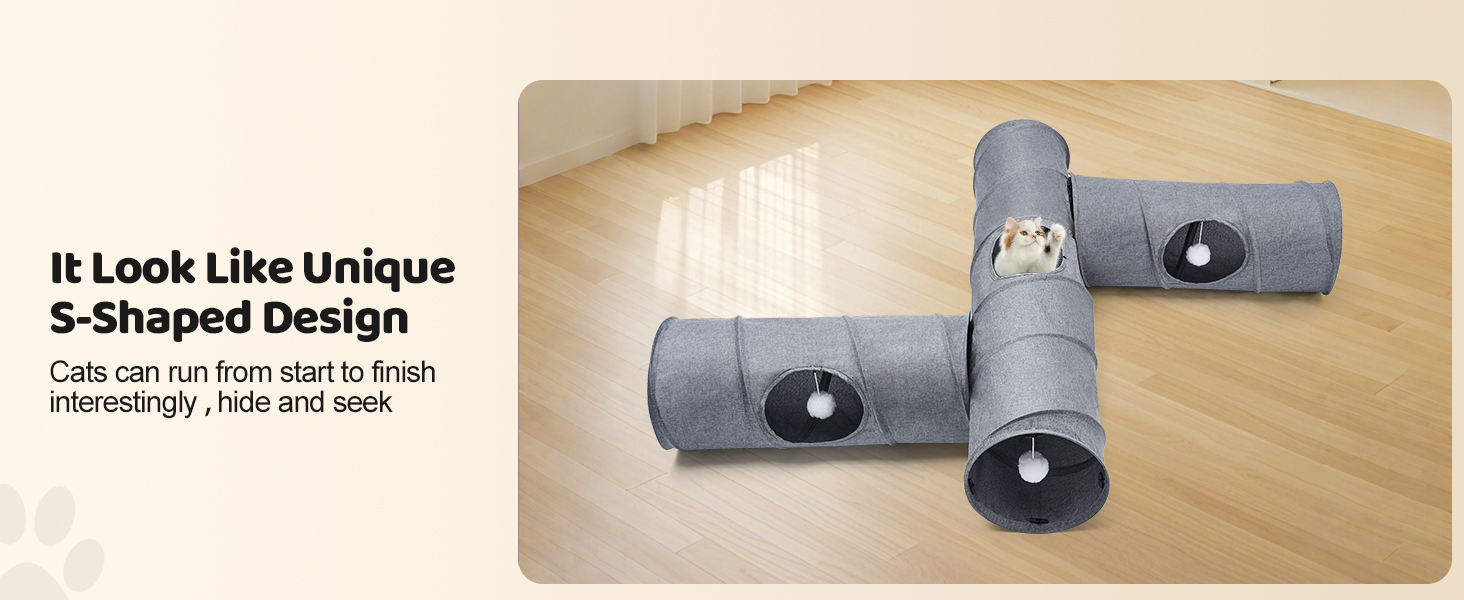 Туннель для котів Odoland з льону, складаний, з м'ячиком. Іграшка для котів, цуценят та дрібних тварин. Сірий колір