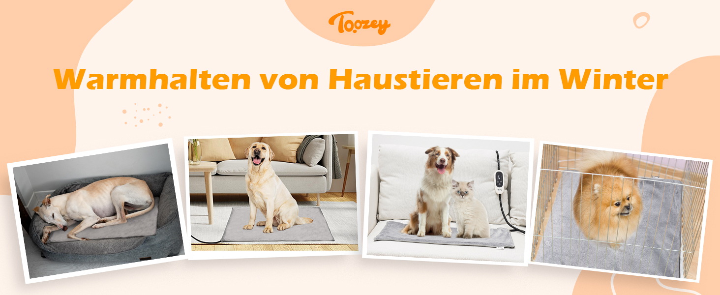 Електричний килимок для котів та собак Toozey, 45x40 см, регулювання часу та температури, безпечний, теплий, сірий