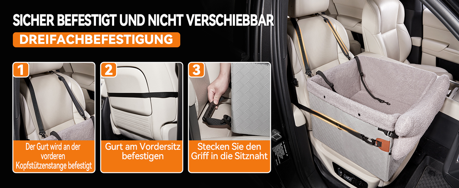 Автокрісло для собак - велике, чорне/сіре, з кишенями та поворотком, для собак середніх та великих порід
