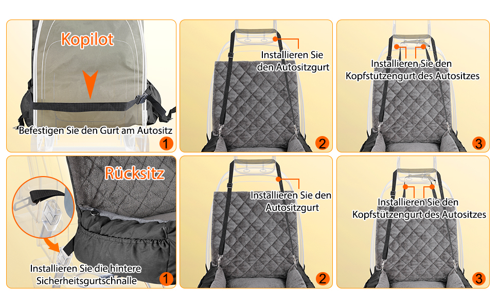 Автокрісло для собак SIVEIS – зручне ліжко з кишенею, чорне