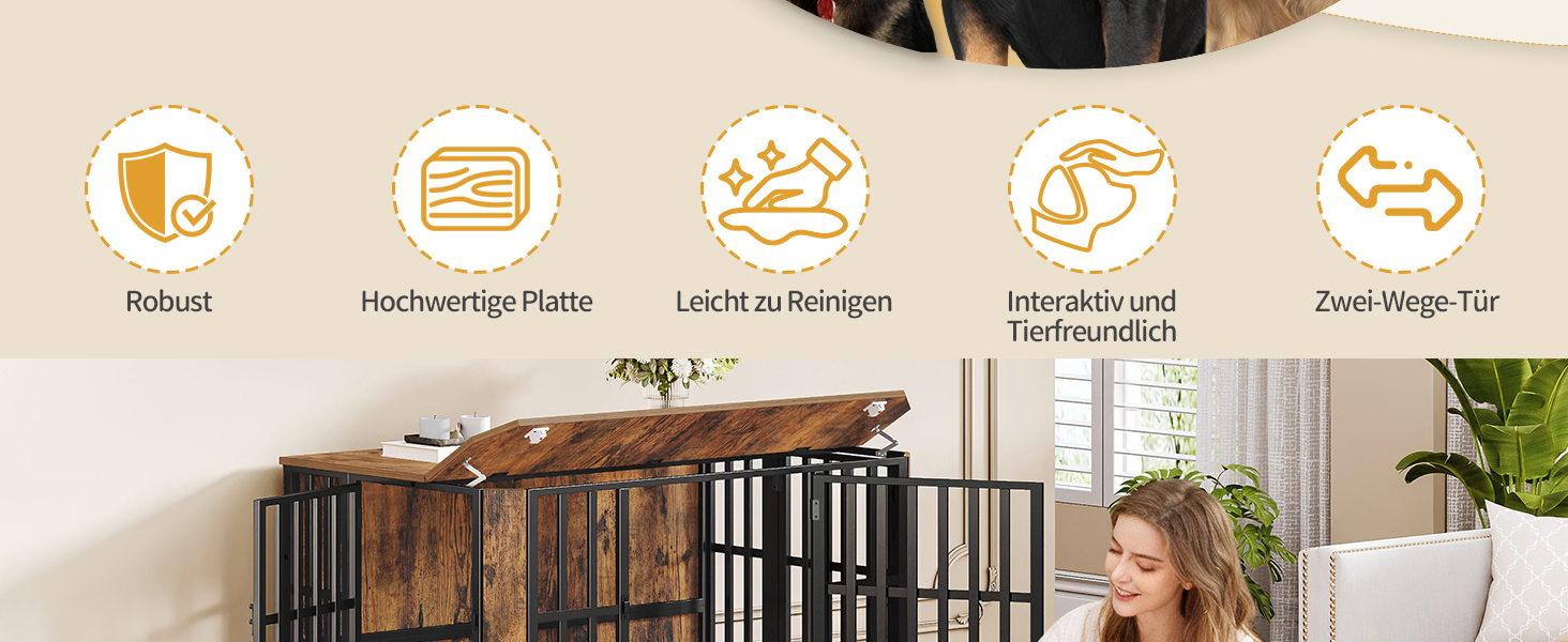 Дерев'яний вольєр для собак Hzuaneri DFC86801B (XXL) 120x75x81 см, з годівницею, вінтажний коричневий, для дому