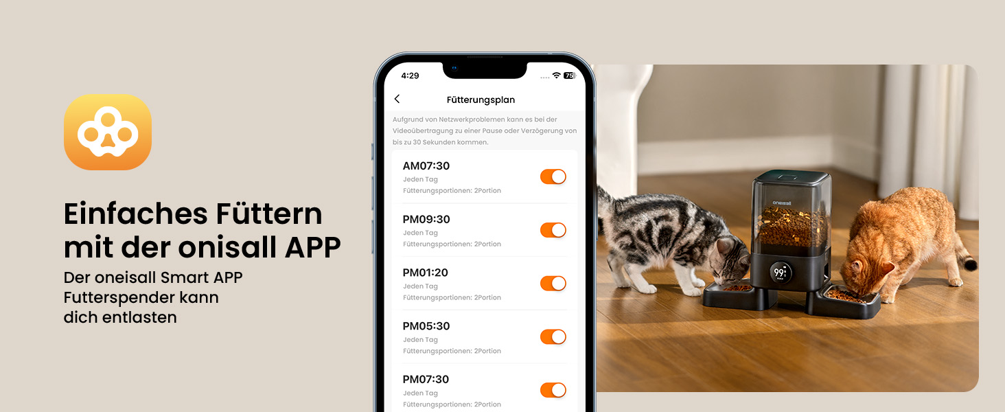 Автоматичний годівниця для котів Oneisall 5L з двома мисками, керування через додаток, Wi-Fi, PF10DAE