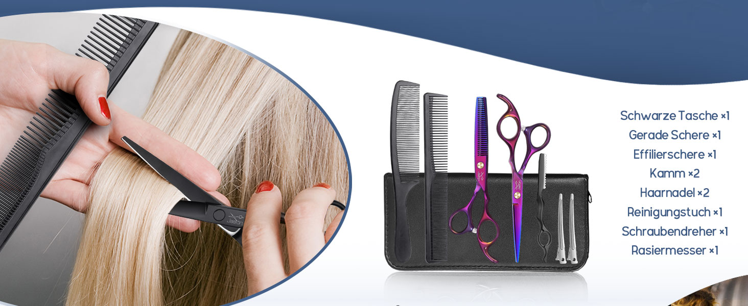 Набір професійних перукарських ножиць JASON - 6.5' (16.5 см), перукарські ножиці для перукарів та початківців, блакитно-чорний