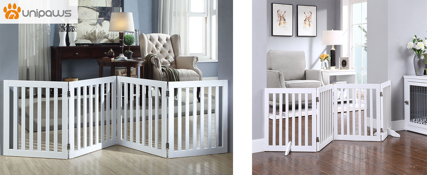 Захисний бар'єр для собак Unipaws - відбійник для сходів без свердління, дерев'яне дитяче ворота, білий (4 елементи, 61 см) 204 x 61 см