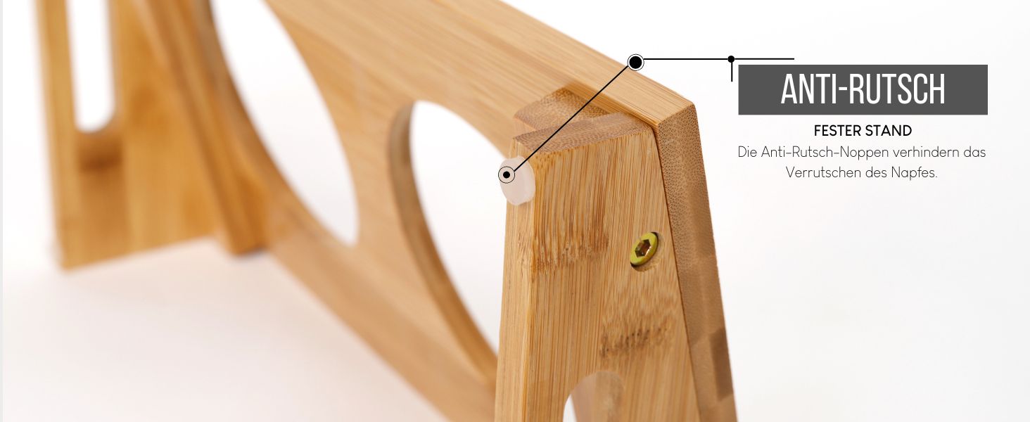 Підвищений годівниця для собак Lionto з бамбуку, 35x20x10 см, подвійний набір мисок для собак та котів, 2 миски з нержавіючої сталі Ø 14 см, об'єм кожної миски 250 мл, неслизька та щадяча суглоби