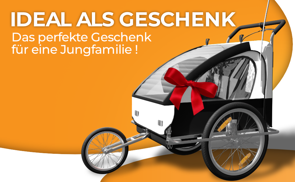 SAMAX Fahrradanhänger Jogger 2в1: Дитячий велопричіп-коляска для 2 дітей, підвісна вісь, білий/чорний - срібна рама