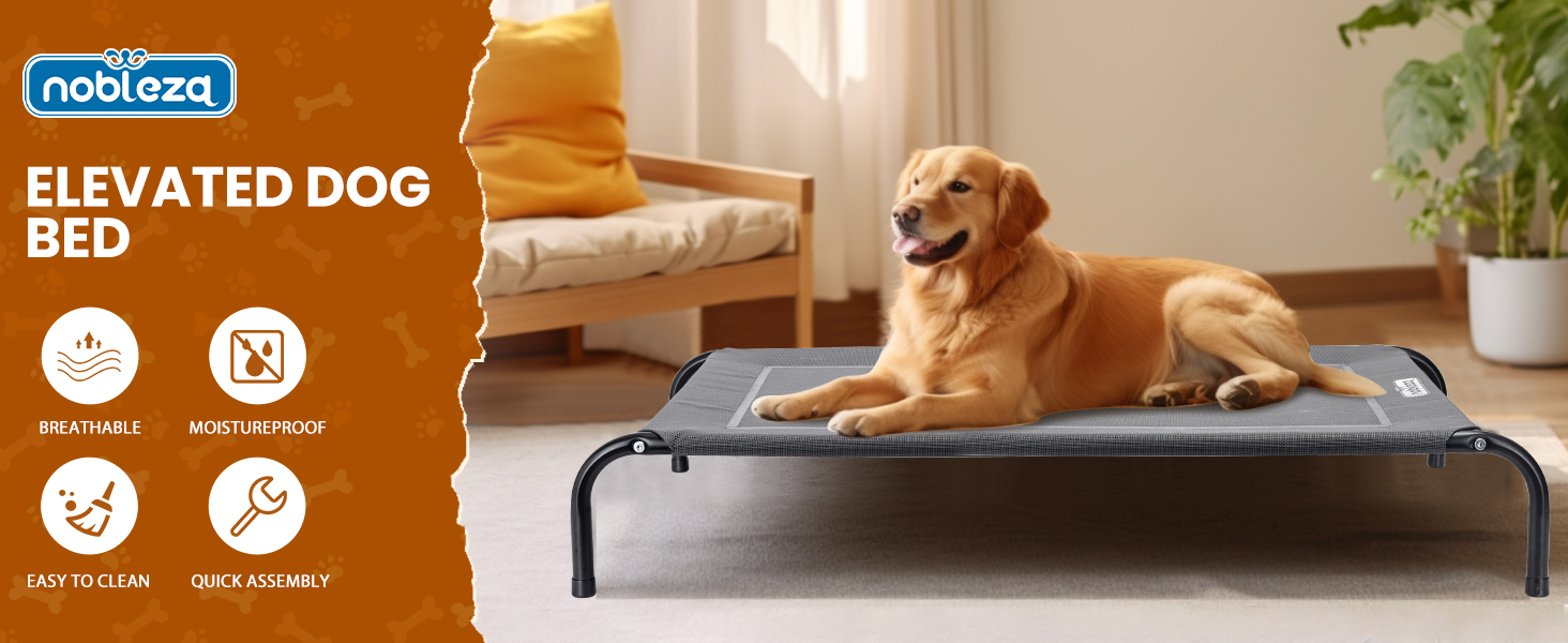 Nobleza Hundeliege Outdoor: Підвищене ліжко для собак, середній розмір, для вулиці, кемпінгу, з охолодженням, сіре, M, 105x80x20 см