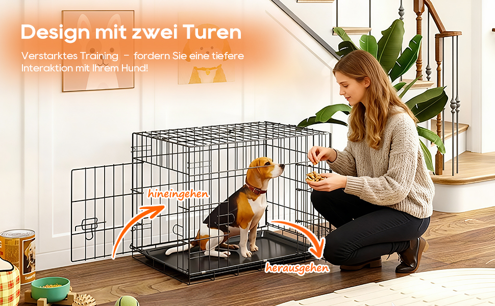 Клітка для собак BestOffice, складана, з 2 дверцятами, висувний піддон, ручка, переноска для собак, 61x42x48 см, S, чорна