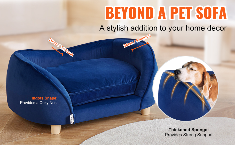 Крісло-лежанка для домашніх тварин VEVOR, лежанка для собак та котів середнього розміру, м'яка велюрова лежанка для собак, крісло для котів, що витримує до 37 кг, лежанка для домашніх тварин, темно-синій колір, розмір L (71 x 51 x 11 см)