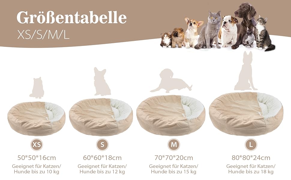 Кругле ліжко для собак та котів, плюшеве, Ø 60 см, до 12 кг, бежеве