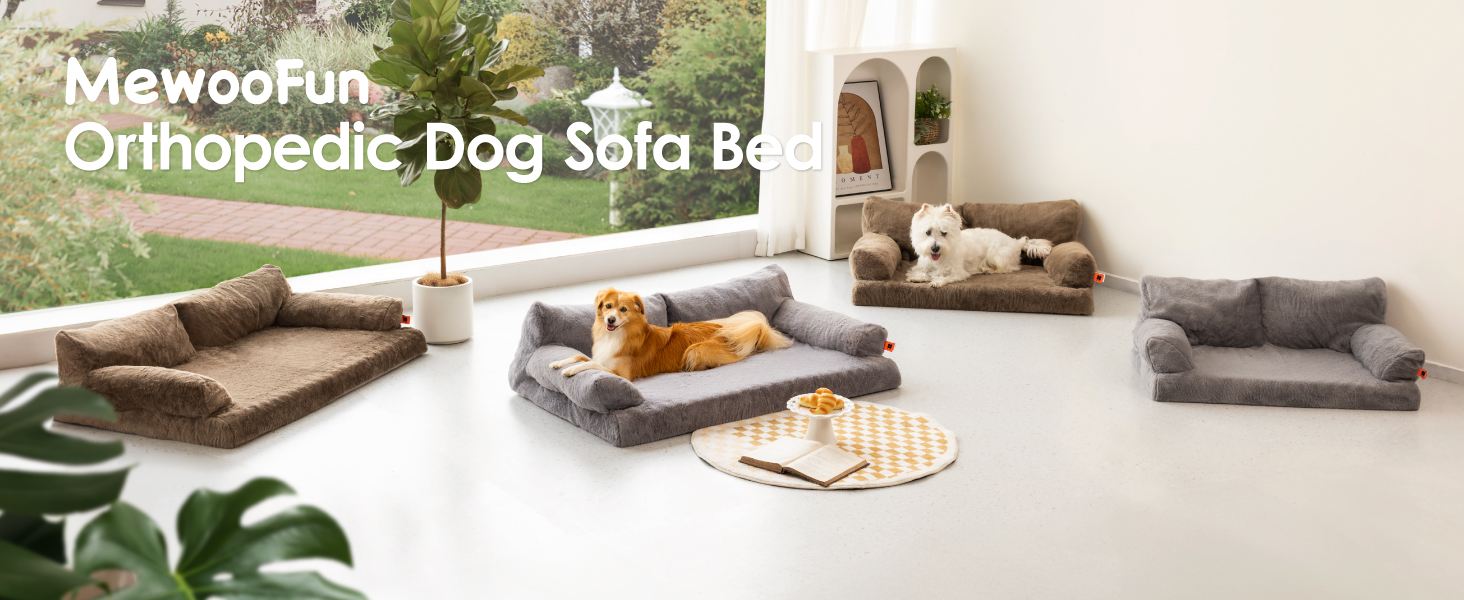 Ортопедичний лежак для собак MeWoofun, середній, водонепроникний, антистресовий плюшевий чохол, 90 x 65 x 30 см (Коричневий, L)