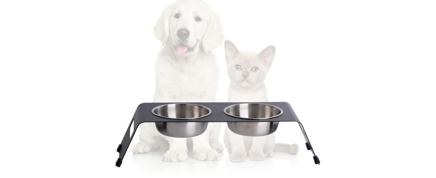 Підвищена годівниця для котів PETLINUS: керамічний та металевий набір, зручна годівниця для котів та маленьких собак, чорна