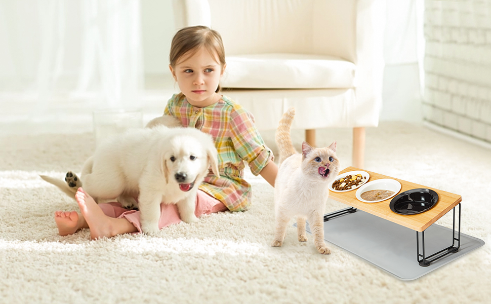 Набір мисок для котів Ousiya Katzennapf Erhöht (3 шт.) з кераміки з підставкою з силікону, 15° нахил, для оптимальної постави при годуванні, запобігає блювоті