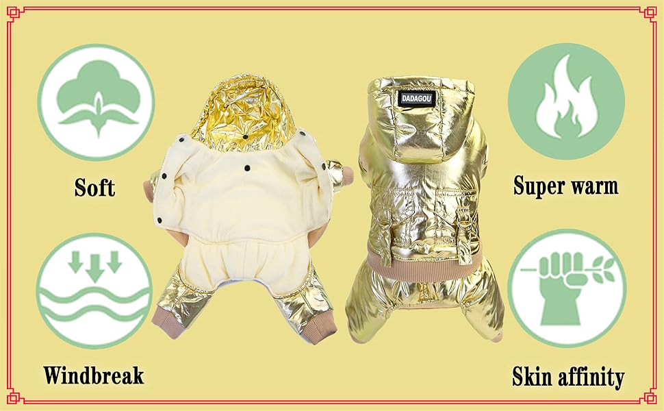 Теплий зимовий одяг для собак: теплий комбінезон для собак з бавовни, теплий одяг для маленьких собак та котів, золотий колір