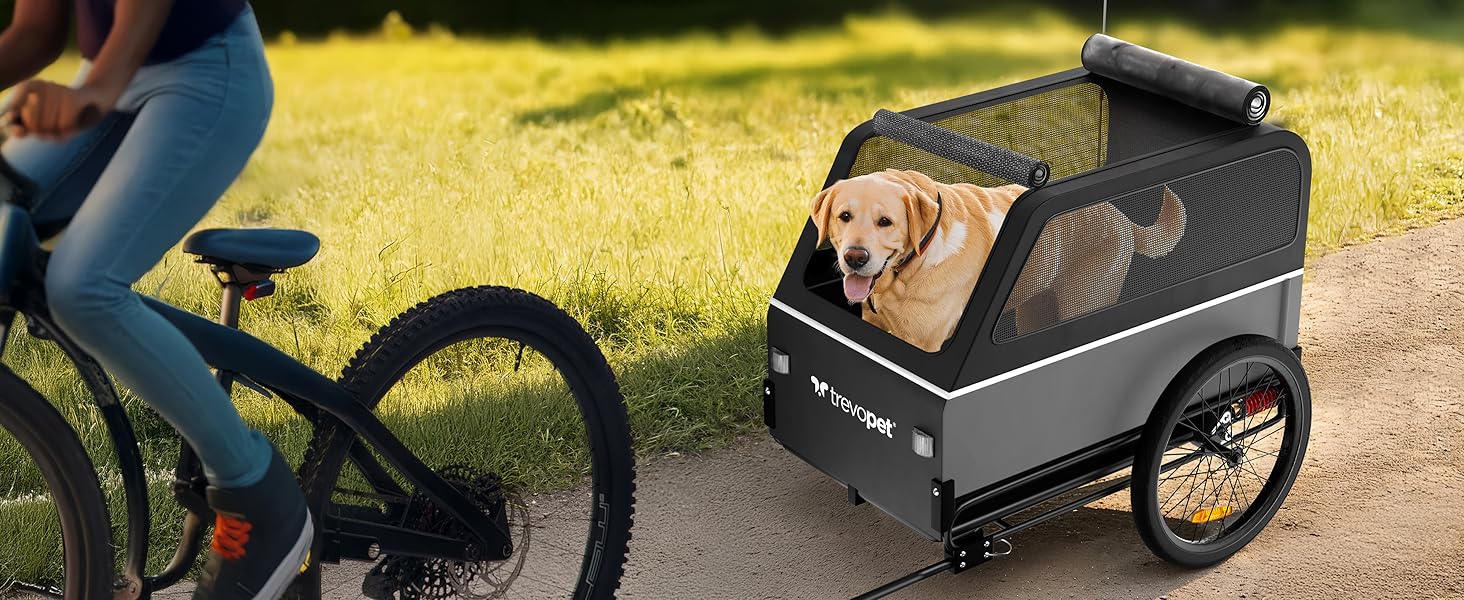 Фаркоп для велосипеда з собакою XL – Складаний фаркоп для велосипеда з собакою з рампою, амортизацією та з'єднувачем – Фаркоп для собак до 45 кг – Водонепроникний – Сумісний з електровелосипедами (Сірий)