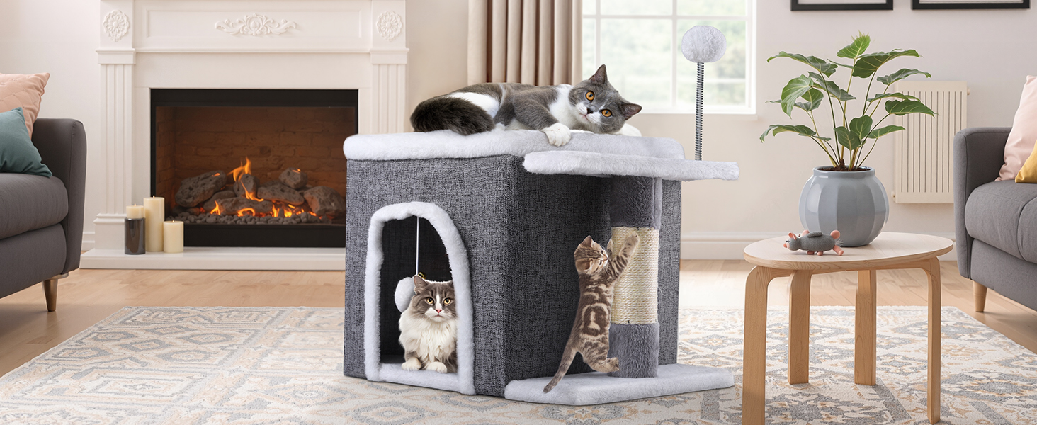 Кіт-будинок YITAHOME для дому, складаний, 47x40x32 см, з когтеточкою та іграшкою, для середніх та великих котів