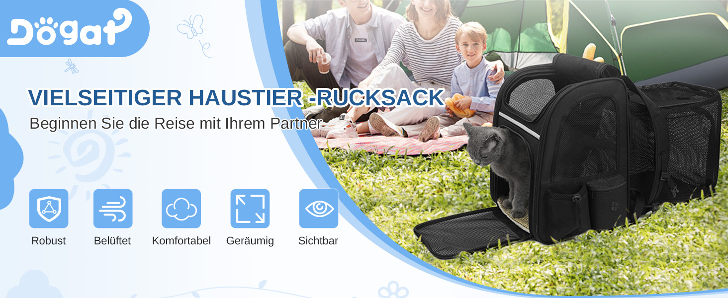 Рюкзак для кота та собаки Dogat: зручний, дихаючий, розкладний, з сіткою, чорний