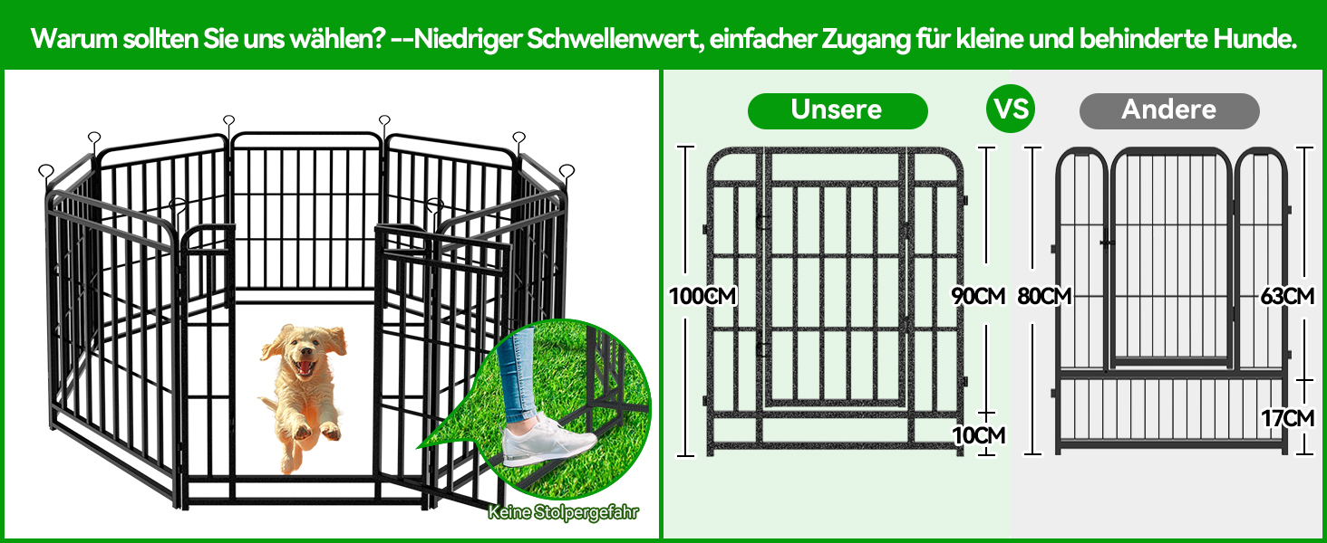 Кіягро вольєр для цуценят 544см, 100см висотою, 8-секційний розкладний вольєр для тварин з дверима, вольєр для собак, котів, кроликів, для саду, без інструментів, 8 секцій