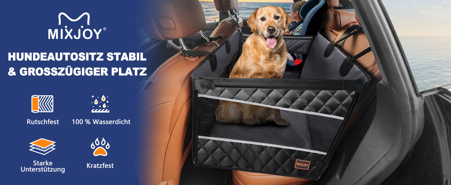 Автокрісло для собак MixJoy: стабільне, вологостійке, з кріпленнями для середніх та великих собак (сірий)