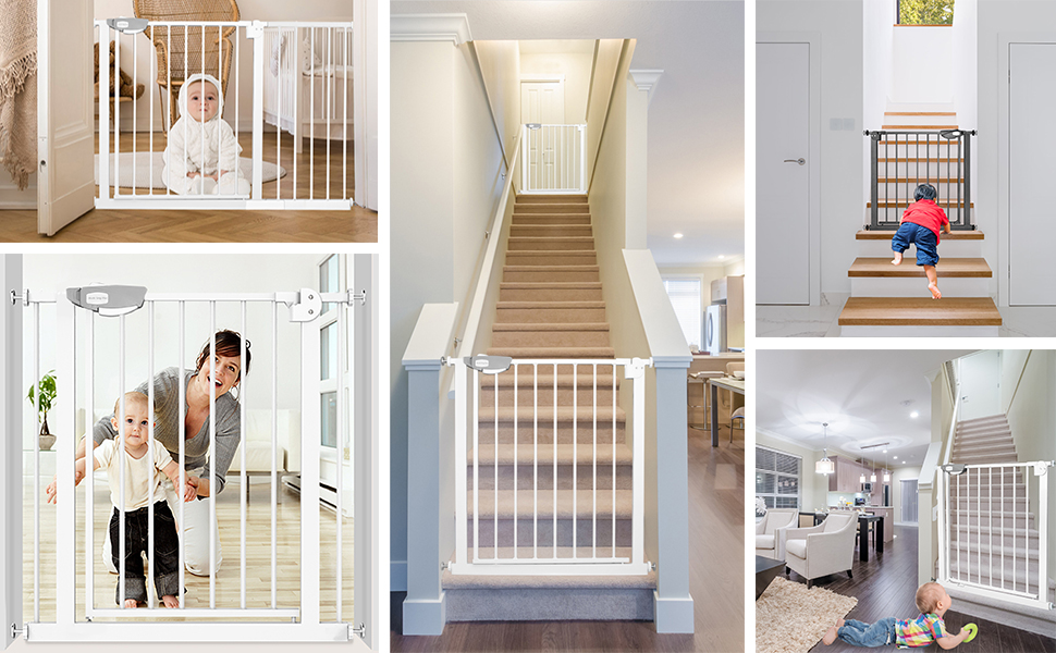 Захист для сходів та дверей: сітка-бар'єр без свердління, 105-115 см. Ідеально для собак та дітей. Біла сітка-бар'єр з подвійним замком, автозакриттям, відкриванням однією рукою та фіксацією 90°.