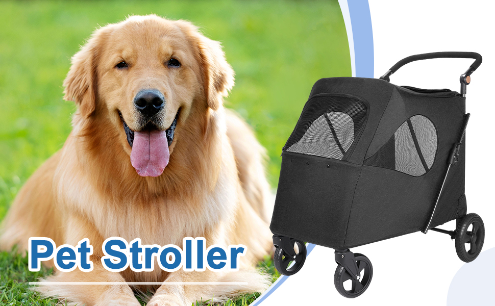 Трансформер для собак великих порід AESRAOU: візок-переноска з 4 колесами, регульована ручка, подвійна місткість, візок-джаггер з передніми дверцятами (Marine)