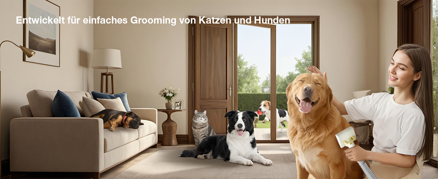 Набір для грумінгу тварин 7-в-1: шерсть, пилосос, фен. Потужність 11000Pa, об'єм контейнера 2.5л, 3 режими сили всмоктування та температури. Підходить для собак та котів. Колір: жовтий.