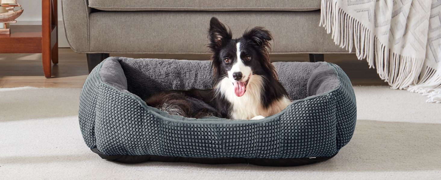 Крісло-лежанка для собак середніх порід FURTIME, м'яке, миється, з антиковзним покриттям, 76x61x23 см, синій морський колір