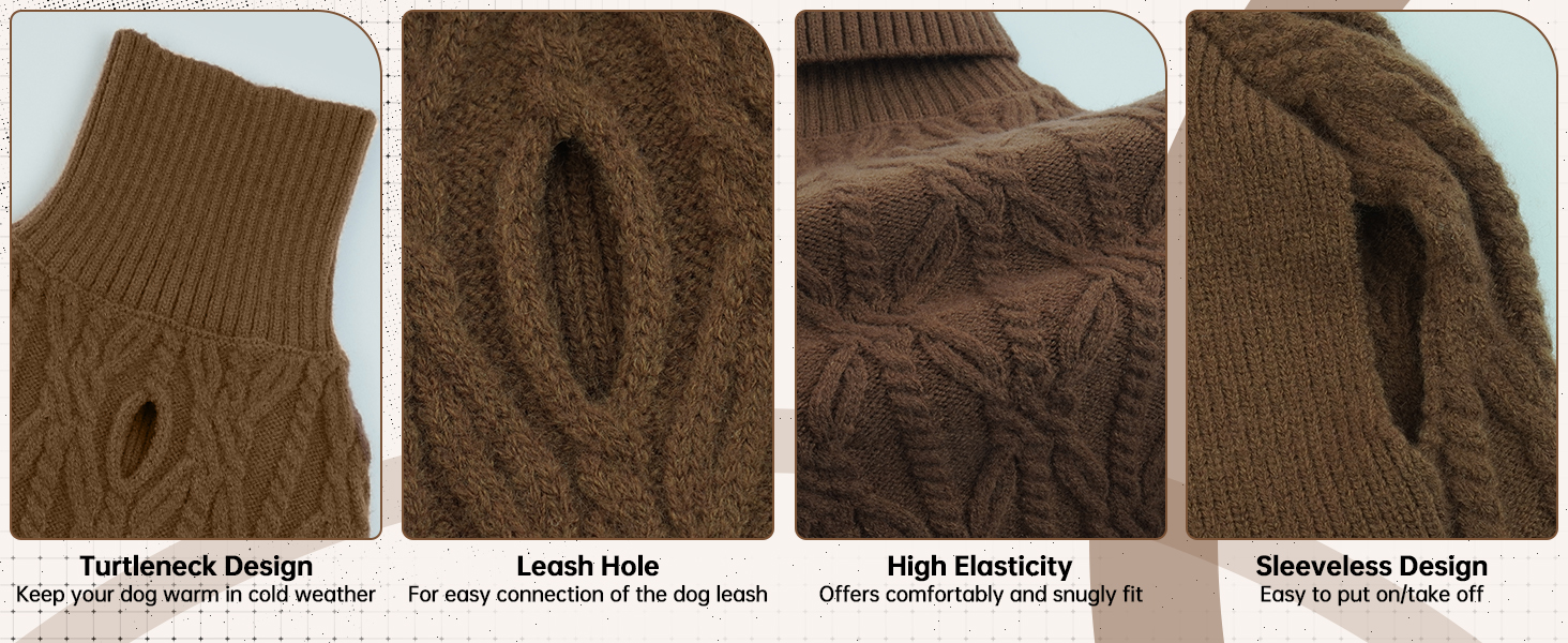 Пуловер для собак, теплий зимовий одяг для собак, куртка, жилет, одяг для цуценят, пуловер для собак, зимовий пуловер для чихуахуа (M, коричневий)