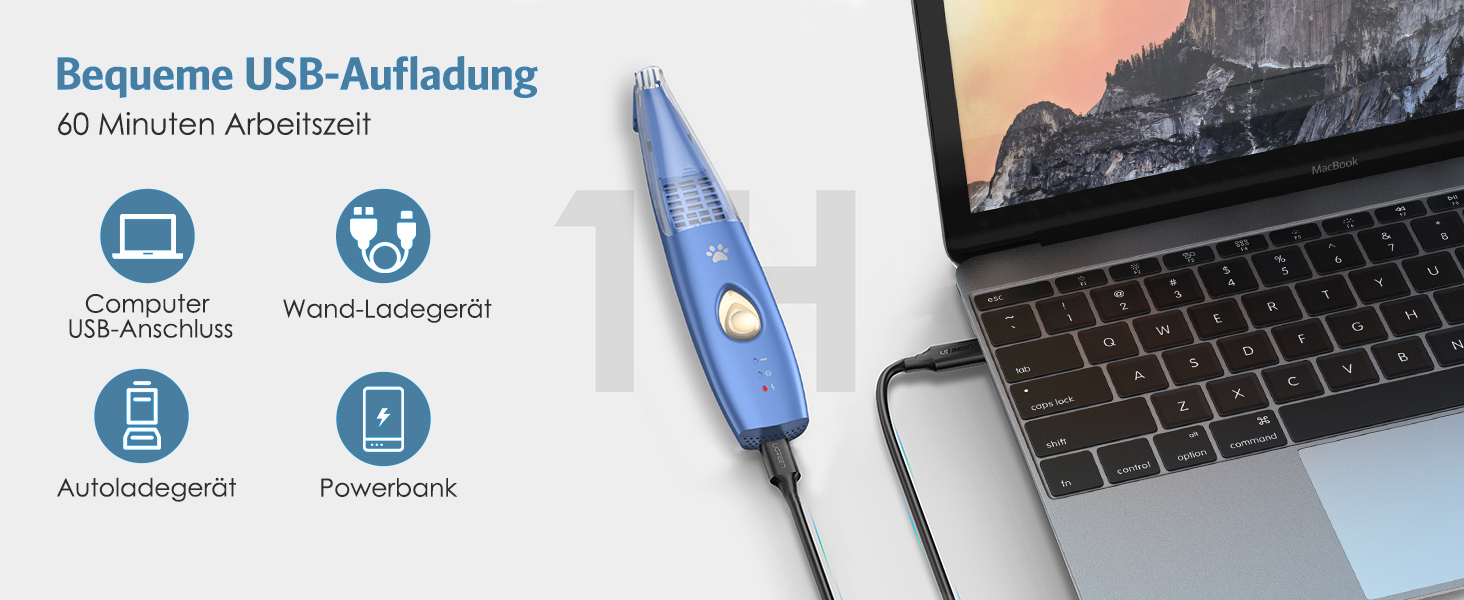 Триммер для собак та котів Ankilo 2-в-1 з функцією пилососа, 6000 об/хв, USB, для догляду за лапами та очима