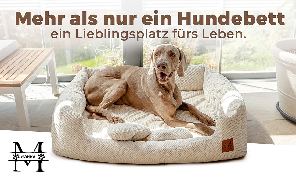 М'яке ліжко для собак Manno з піною з пам'яті ефекту – для середніх та великих собак | Зручне, знімний чохол, неслизьке та водовідштовхувальне | Безкоштовний ковдра та 2 подушки (XL)