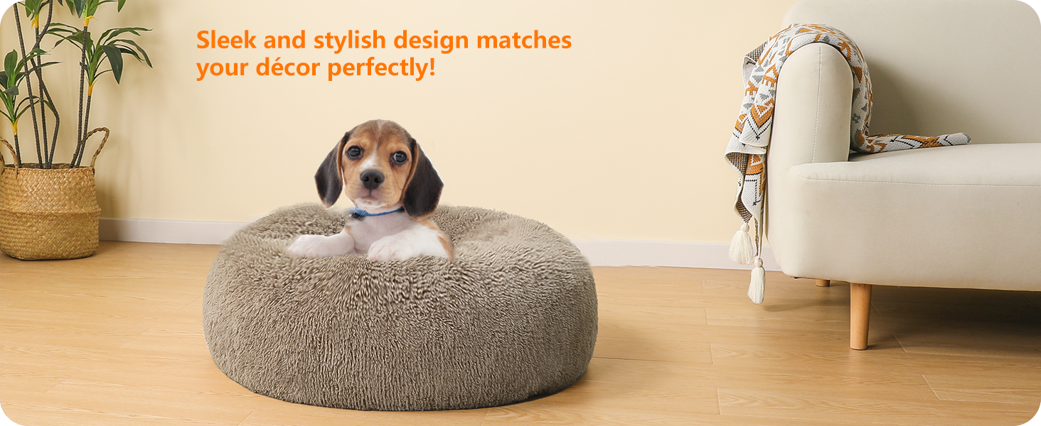 Ортопедичне ліжко для собак, круглий пуф-кішка, лежанка для собак, пуф-кішка, м'який кошик для собак, можна прати, діаметр 60 см, колір верблюжий, розмір 60 x 60 x 18 см