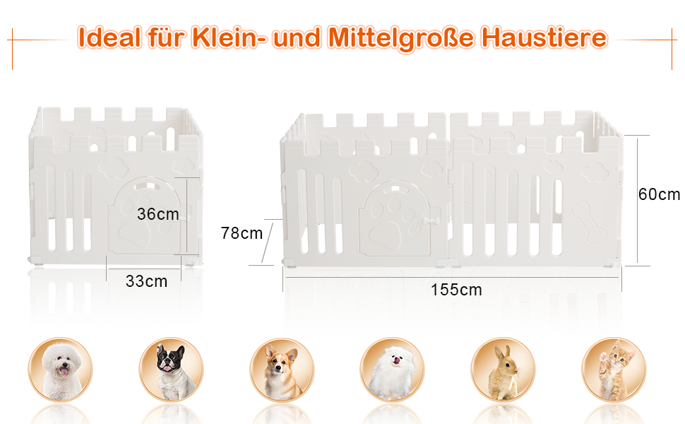 Клітка для цуценят 5+1 панель | Розширювана клітка для тварин в приміщенні з антиковзними ніжками та без інструментів - Білий 155 * 78 * 60 см
