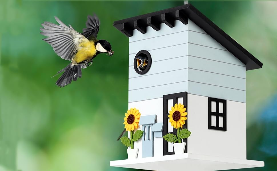 Дім для птахів JUJOYBD - дерев'яний годівниця для птахів у стилі кантрі, для саду, балкону та тераси, з отвором 33 мм