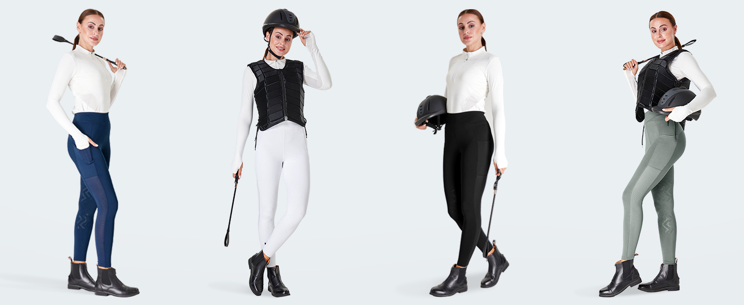 Спортивні штани для верхової їзди FitsT4 для жінок та дівчаток. Легінси для верхової їзди з силіконовими накладками на колінах, з боковими кишенями, дихаючі та еластичні. Ідеально підходять для верхової школи та їзди на велосипеді навесні/влітку. Чорний колір, розмір S