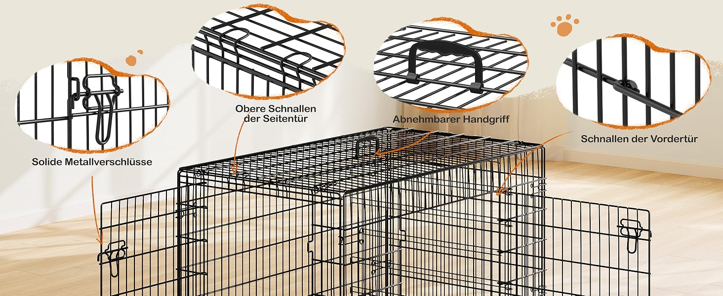 Клітка для собак Yaheetech 122x71x78 см, розкладна з перегородкою, 2 двері, чорна, для дому та транспортування