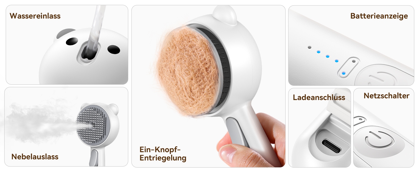 Щітка для котів FEELNEEDY з парою, електрична щітка для котів з кнопкою випуску води, резервуар для води, для котів з довгою та короткою шерстю та собак, USB-зарядка, двошвидкісна функція розпилення (біла)