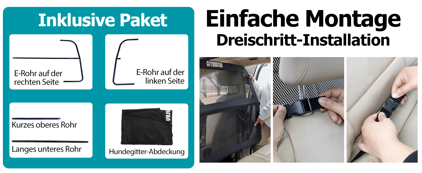 Сітка-перегородка для собак у машину CJYMMFAN - універсальна, для заднього сидіння та багажника, з металевим каркасом та прозорим сіткою