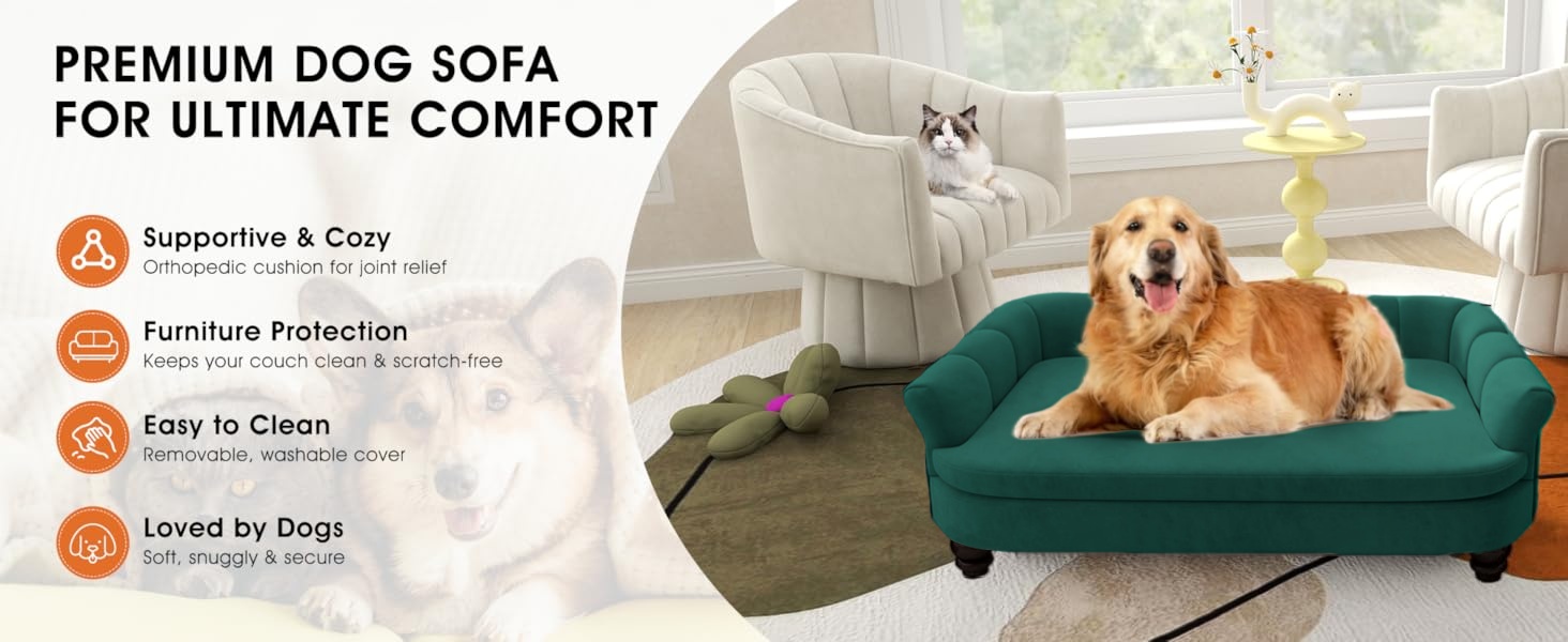 Диванчик для собак SEYNAR: м'яке крісло з велюру для великих та середніх собак, зручний диван для дому, миється