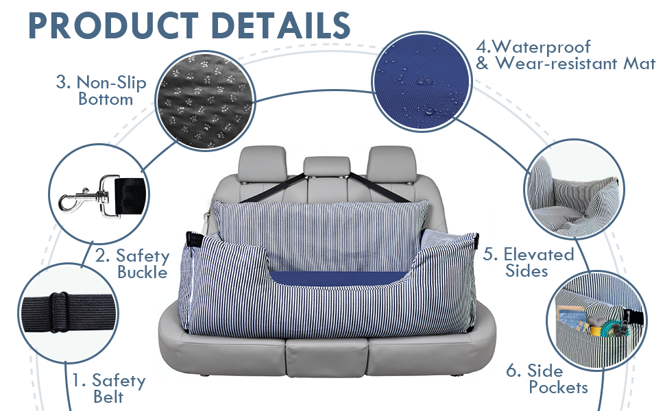 Автокрісло для собак LELEFIDO, великі породи до 36 кг, з підстилкою та 2 страхувальними ременями