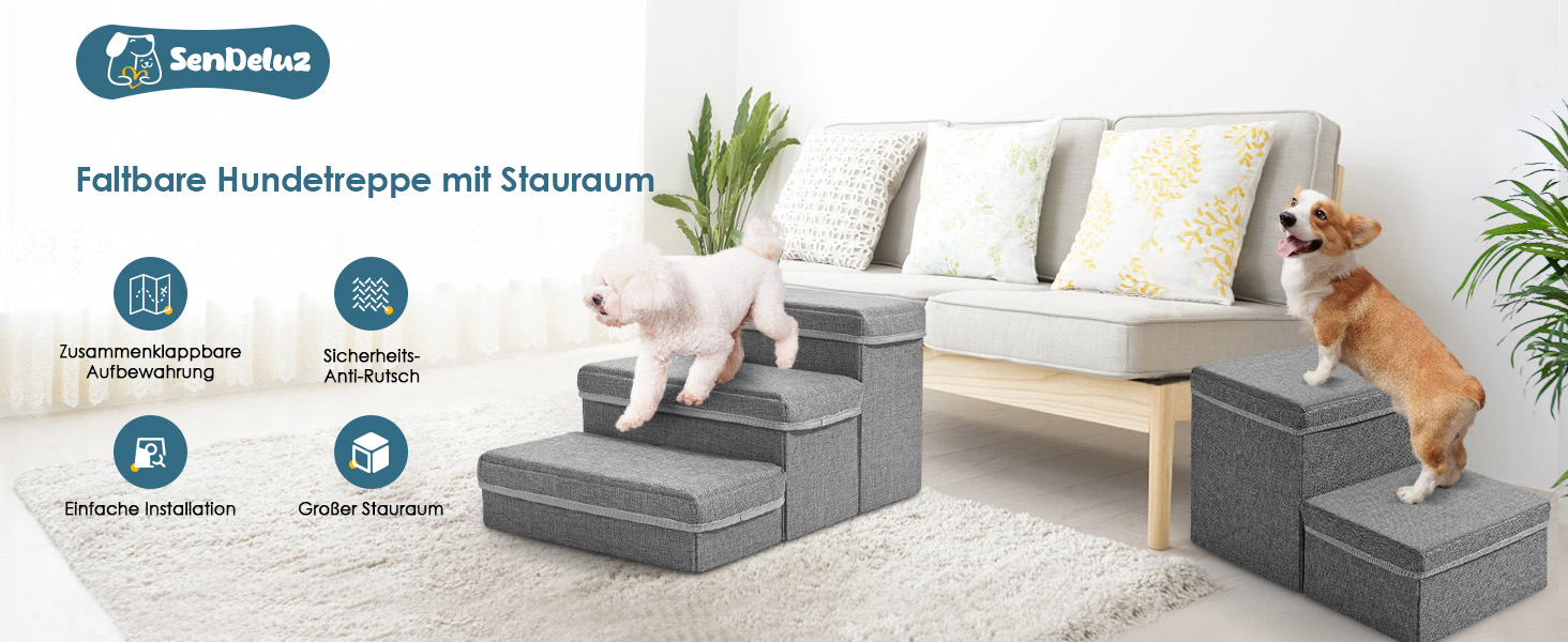 Сходинки для собак маленьких порід, 3 сходинки, складана, для котів та собак, з ящиками для зберігання, підійде для дивану та ліжка