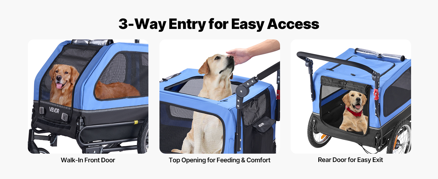 Причіп для собак VEVOR до 40 кг, 2-в-1, для маленьких та великих собак, з розкладним каркасом, універсальний з'єднувач, з прапорцем, внутрішній поводок, 1380x755x800 мм